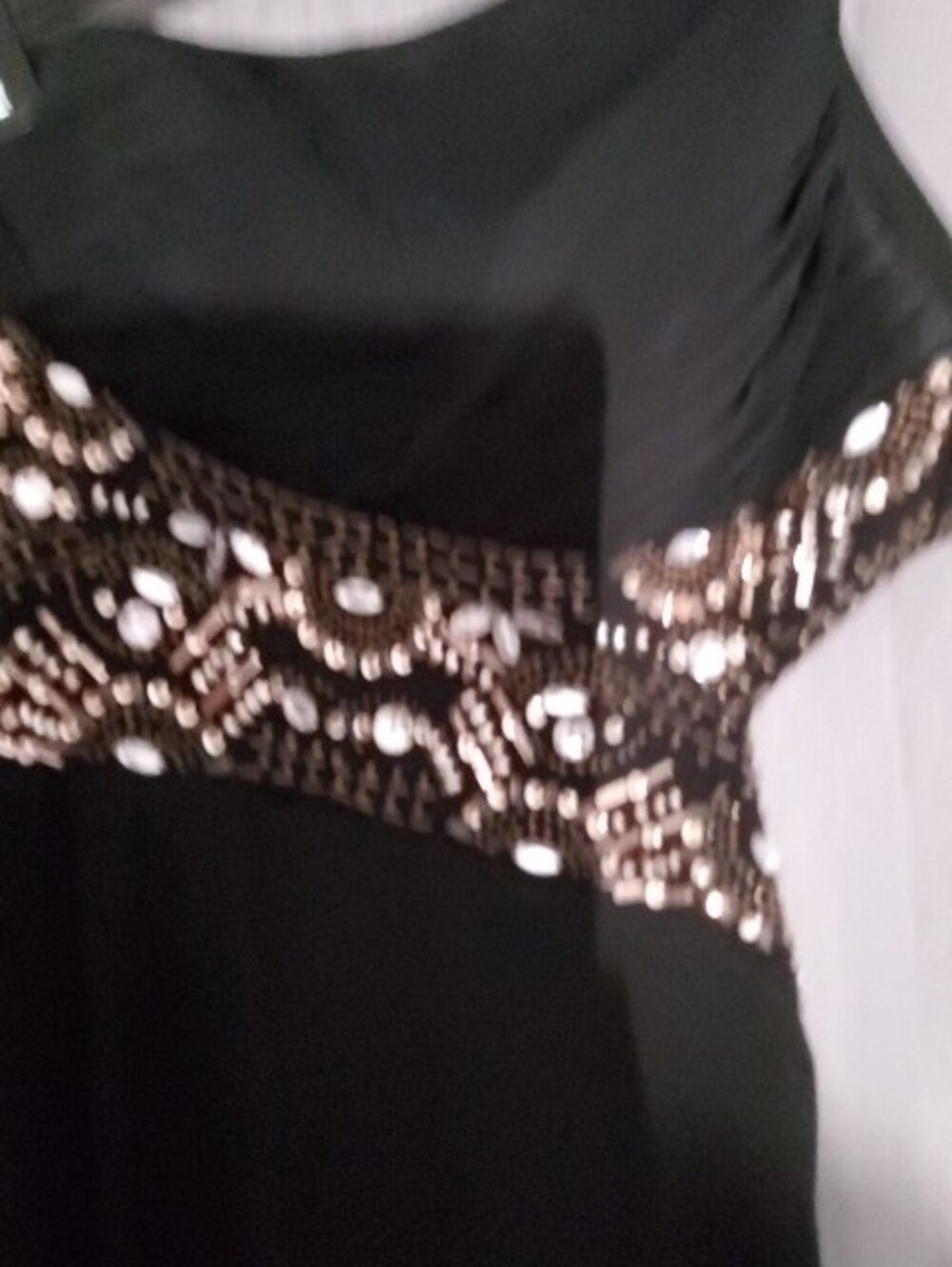 Black One-Shoulder Evening Gown with Beads - Picture 2 of 7